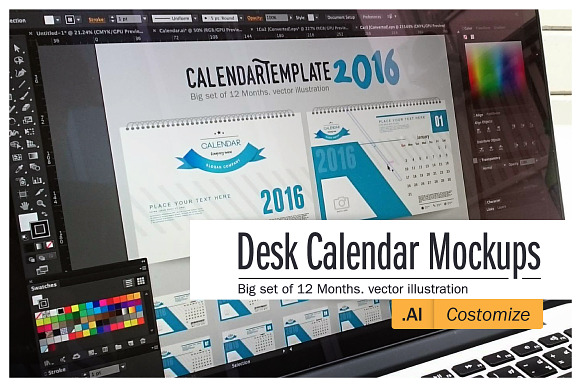 Desk Calendar 2016 Mockups  in Print Mockups - product preview 1