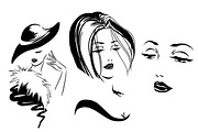 Set of logos with women's faces    