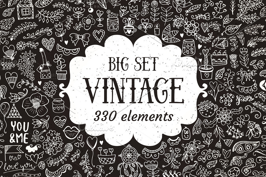 330 Elements Vintage Decorations Set