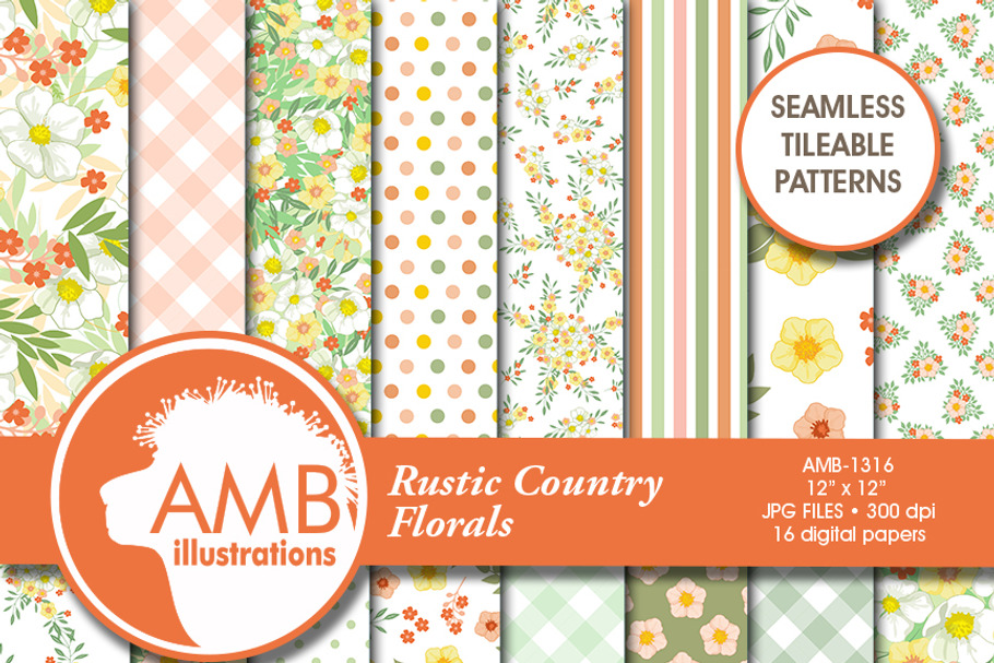 Rustic Country Floral Papers, 1316
