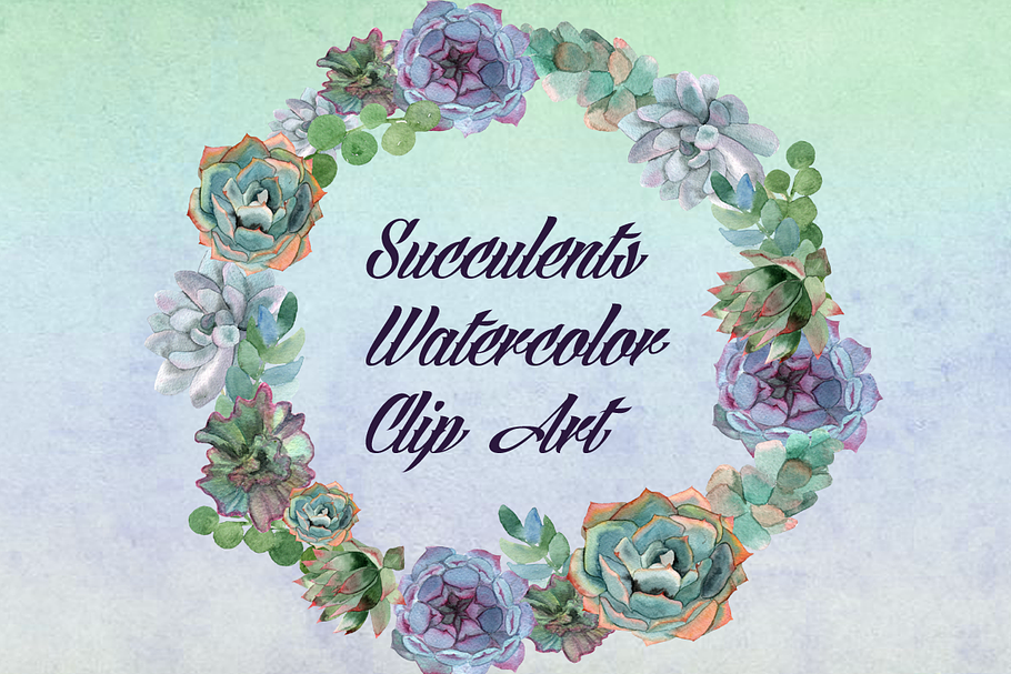 Watercolor Succulents Clip Art in Objects - product preview 8
