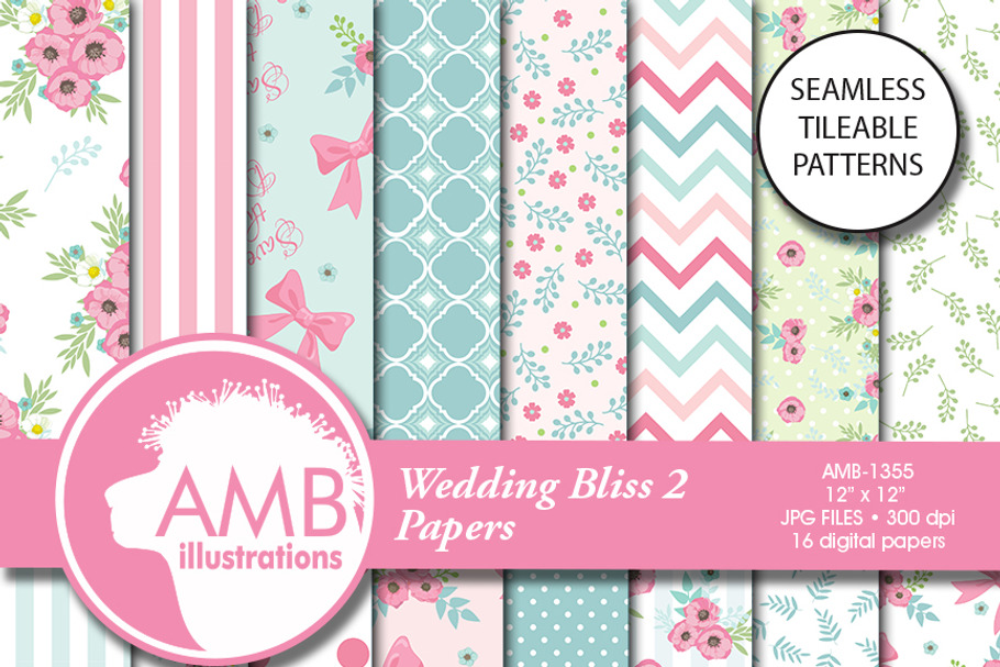 Wedding Bliss Digital Papers, 1355