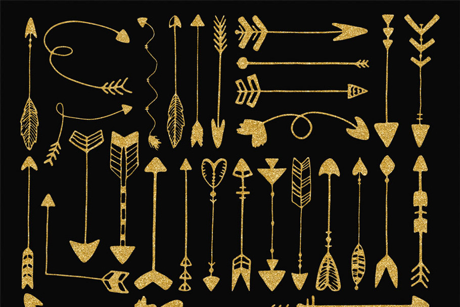 Gold glitter sketched arrows in Objects - product preview 8