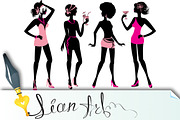 Set of fashionable girls silhouettes