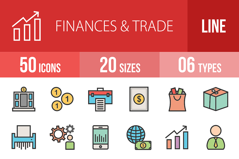 50 Finances Trade Line Filled Icons