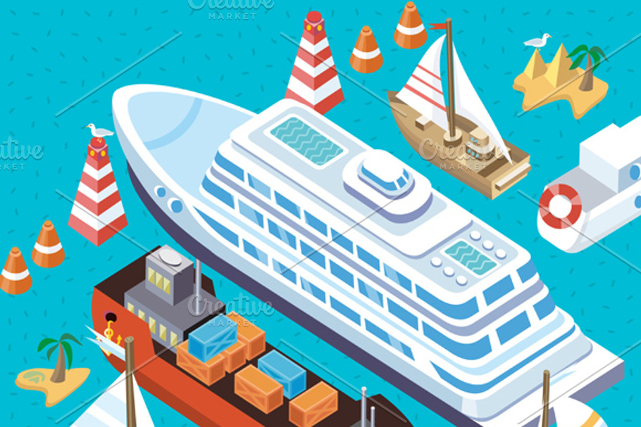 Isometric Set Ships. Sea Transport in Illustrations - product preview 8