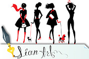 Set of silhouettes of fashion girls