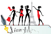 Set of silhouettes of fashion girls