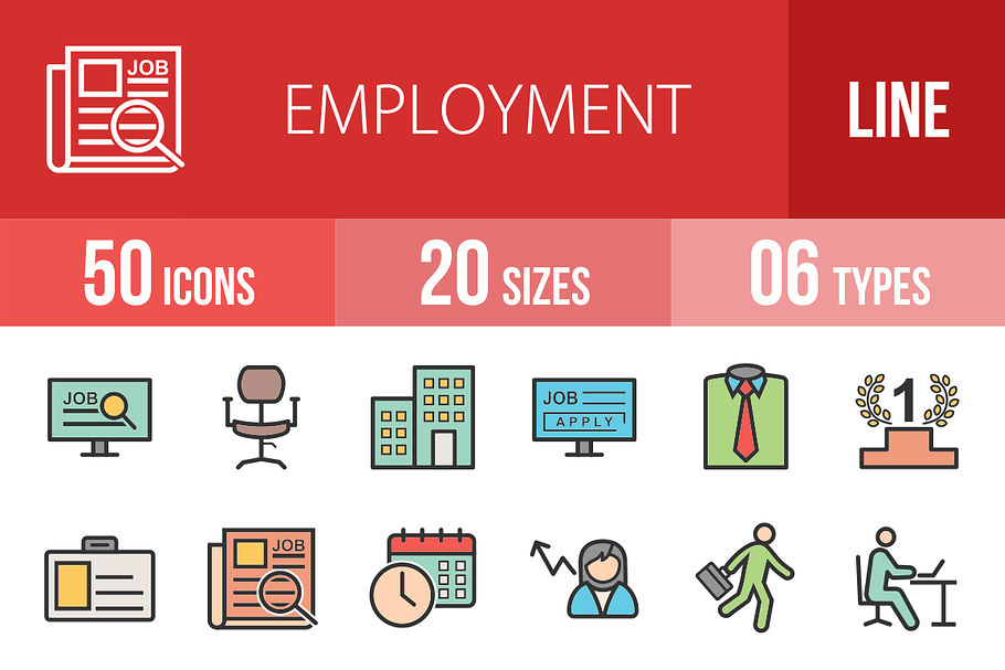 50 Employment Line Filled Icons