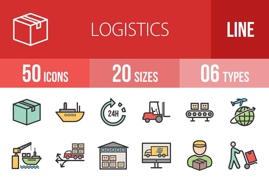 50 Logistics Line Filled Icons