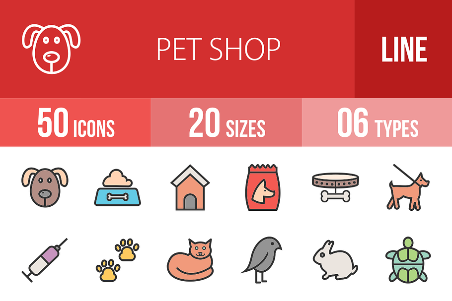 50 Pet Shop Line Filled Icons