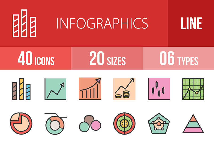 40 Infographics Line Filled Icons