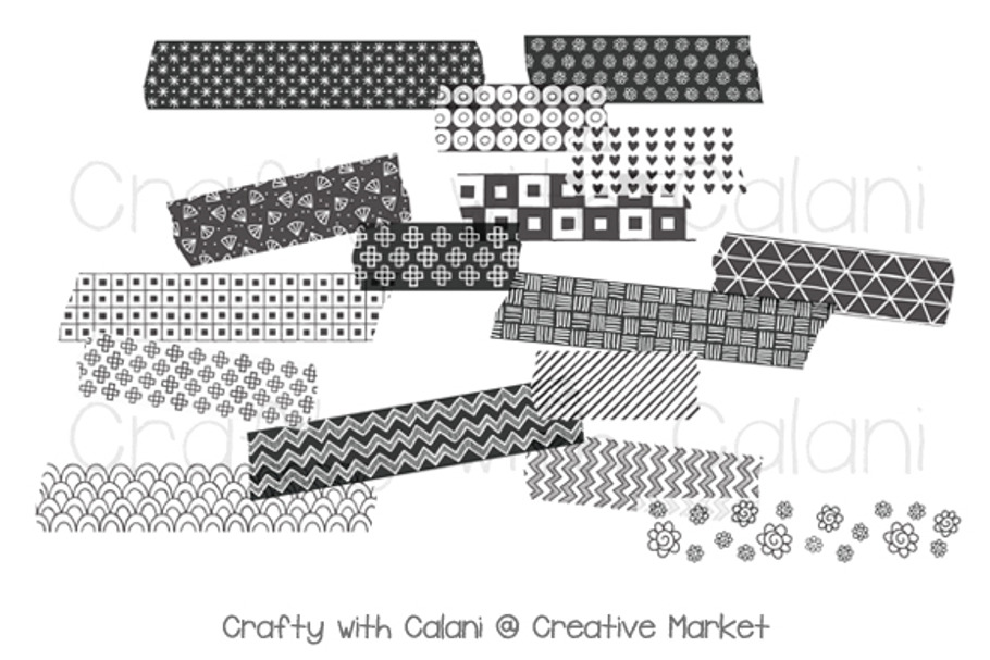 Black & White Doodle Washi Tape in Illustrations - product preview 8