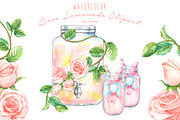 Watercolor Rose Lemonade Clipart