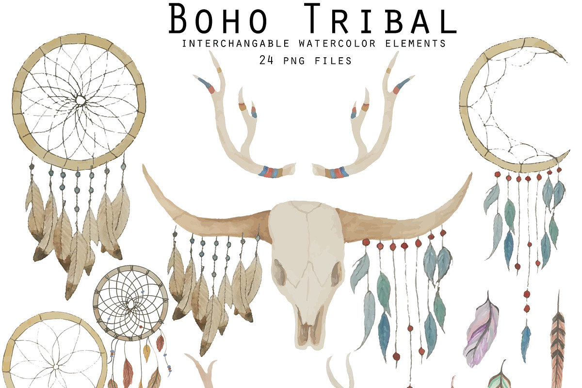 Boho Tribal Watercolor Elements in Illustrations - product preview 8