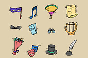 Theater. Doodle icons. Vector.