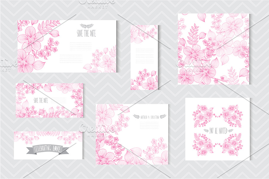 Pink Floral Cards in Postcard Templates - product preview 8