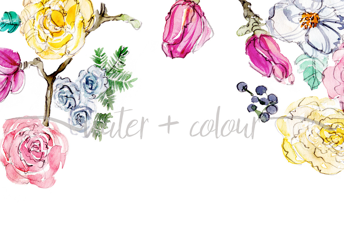 watercolor floral border in Graphics - product preview 8