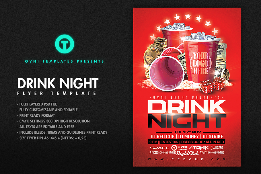 DRINK NIGHT Flyer Template in Templates - product preview 8
