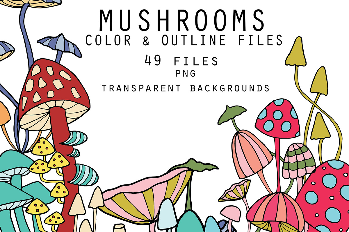 Mushrooms - color and outline in Illustrations - product preview 8