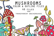 Mushrooms - color and outline