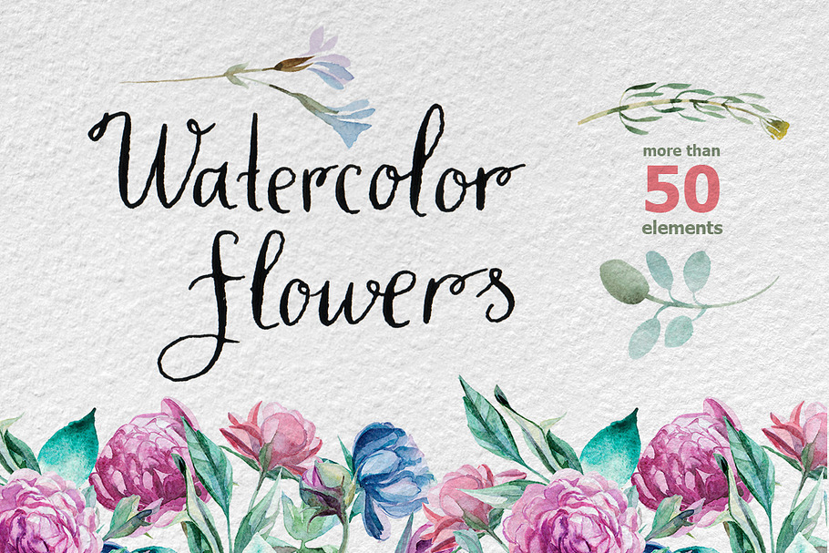 Watercolor different flowers in Illustrations - product preview 8