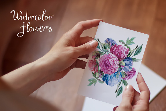 Watercolor different flowers in Illustrations - product preview 2