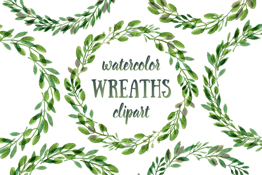 Botanical watercolor wreaths set in Illustrations - product preview 8