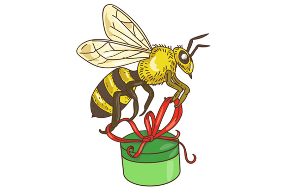 Bee Carrying Gift Box Drawing