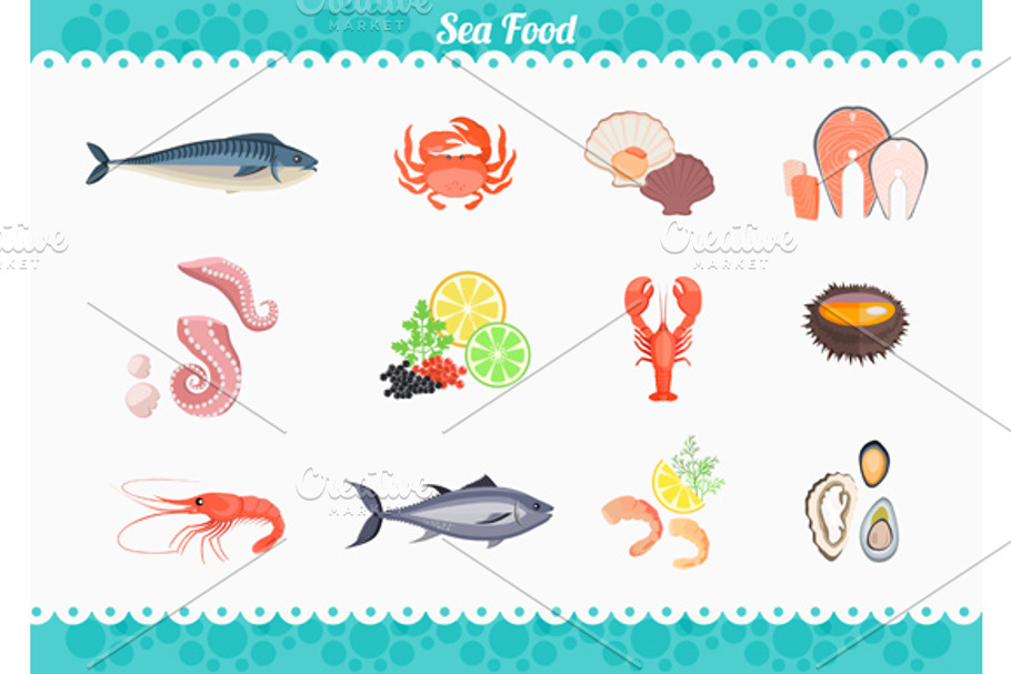 Seafood Set Design Flat Fish