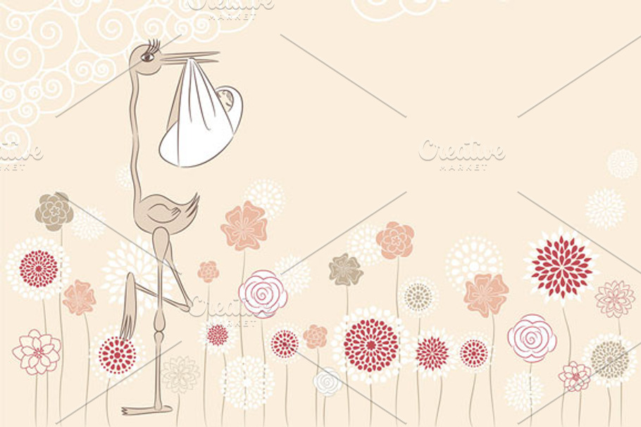 Stork with baby in Illustrations - product preview 8