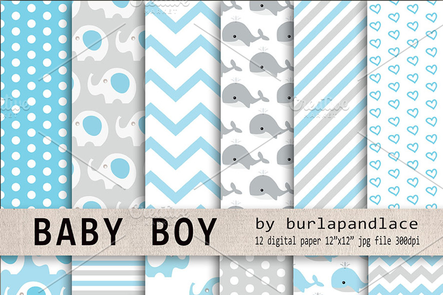 Baby boy digital paper in Illustrations - product preview 8