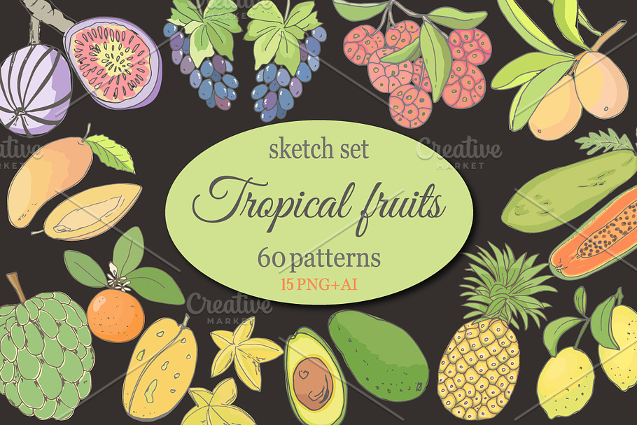 Sketch of tropical fruits.