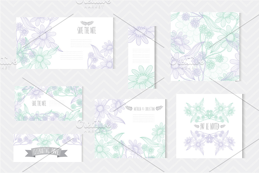 Blue Green Floral Cards