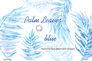 Watercolor clipart Palm Leaves Blue
