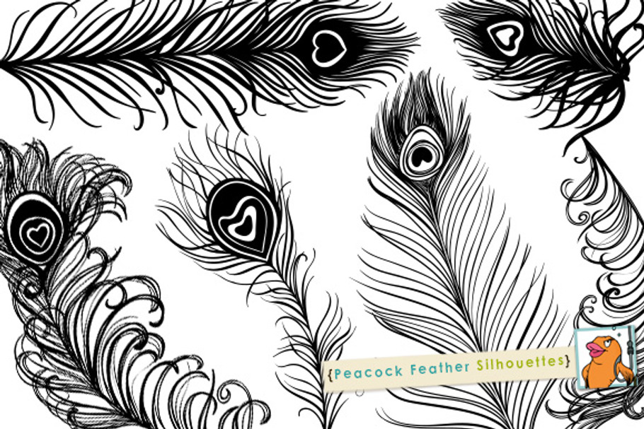 Boho Peacock Feather Silhouettes in Illustrations - product preview 8