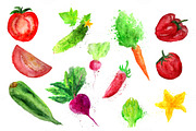 Set of 10 watercolor vegetables