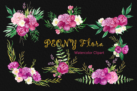Peony flora watercolor illustrations in Illustrations - product preview 6