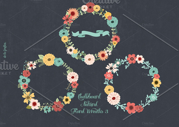 Chalkboard Natural Floral Wreaths 3 in Illustrations - product preview 2