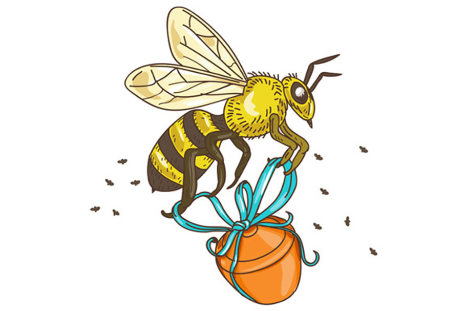 Bee Carrying Honey Pot Drawing