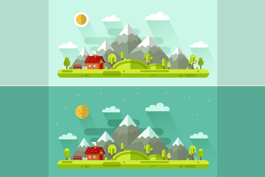 Day & Night Landscapes Vector in Illustrations - product preview 8