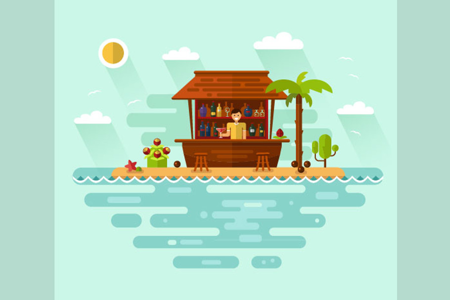 Cocktail Bar on Tropical Beach in Illustrations - product preview 8