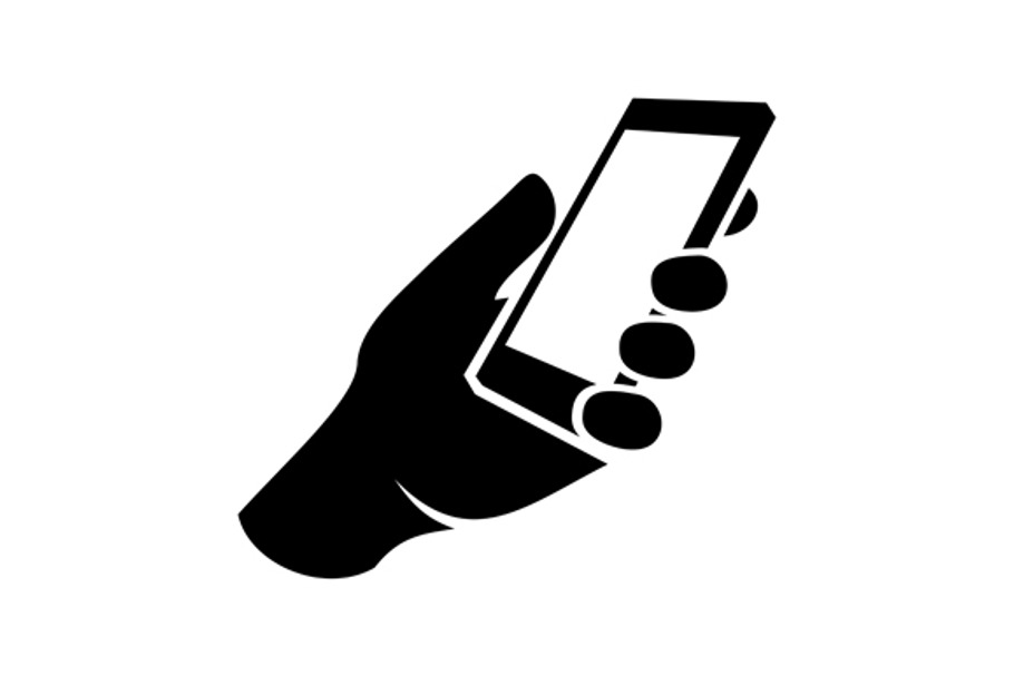 Mobile phone in hand icons set