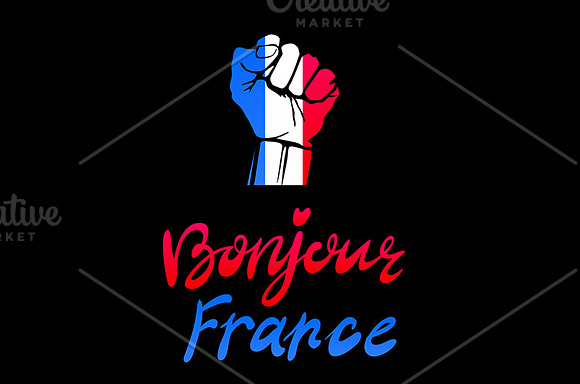 Bonjour France card. hand sign in Graphics - product preview 2