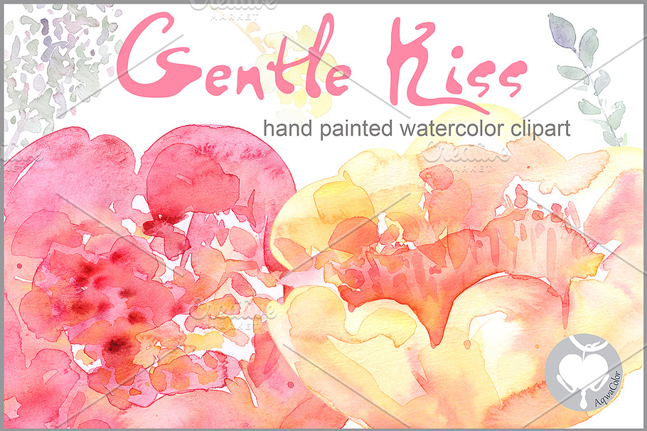 Watercolor clipart Peony Gentle Kiss