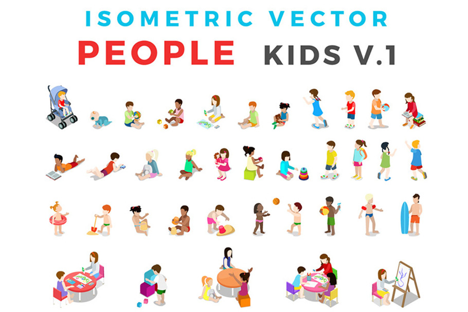 ISOMETRIC VECTOR People Kids v1 in Illustrations - product preview 8