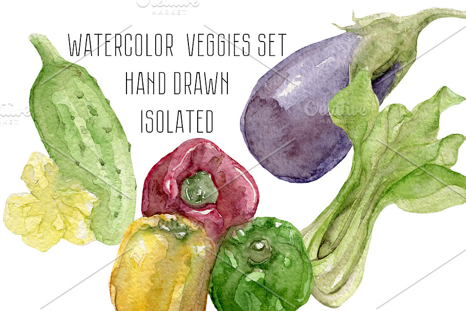Watercolor Hand drawn veggies set