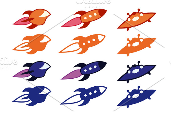 Cartoon spaceships vector icon set