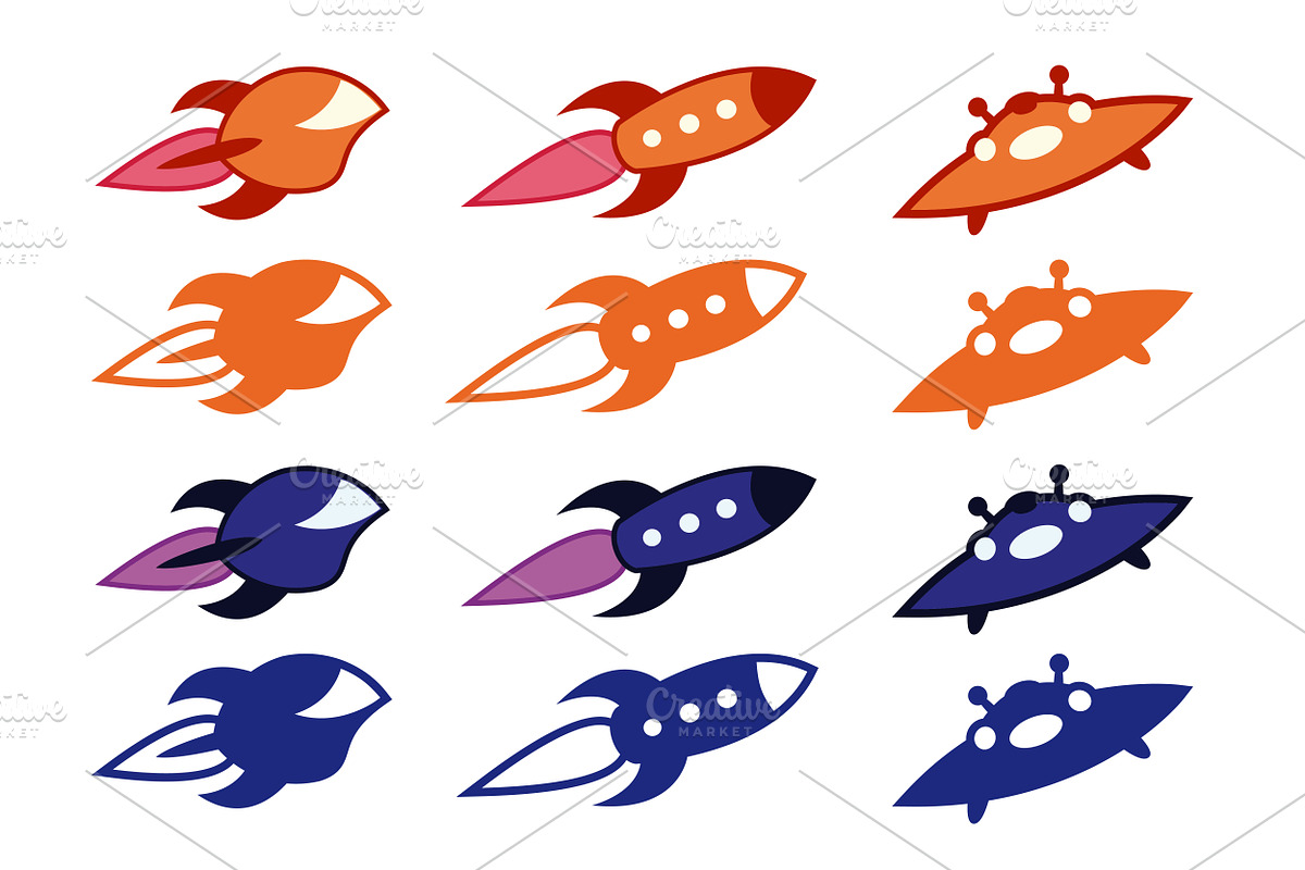 Cartoon spaceships vector icon set in Graphics - product preview 8