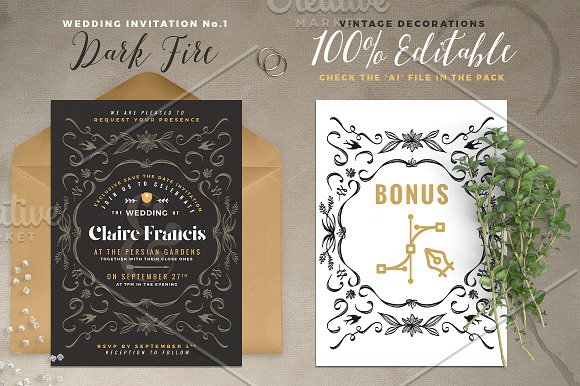 7 Vintage Deco Wedding Invitations I in Wedding Templates - product preview 1